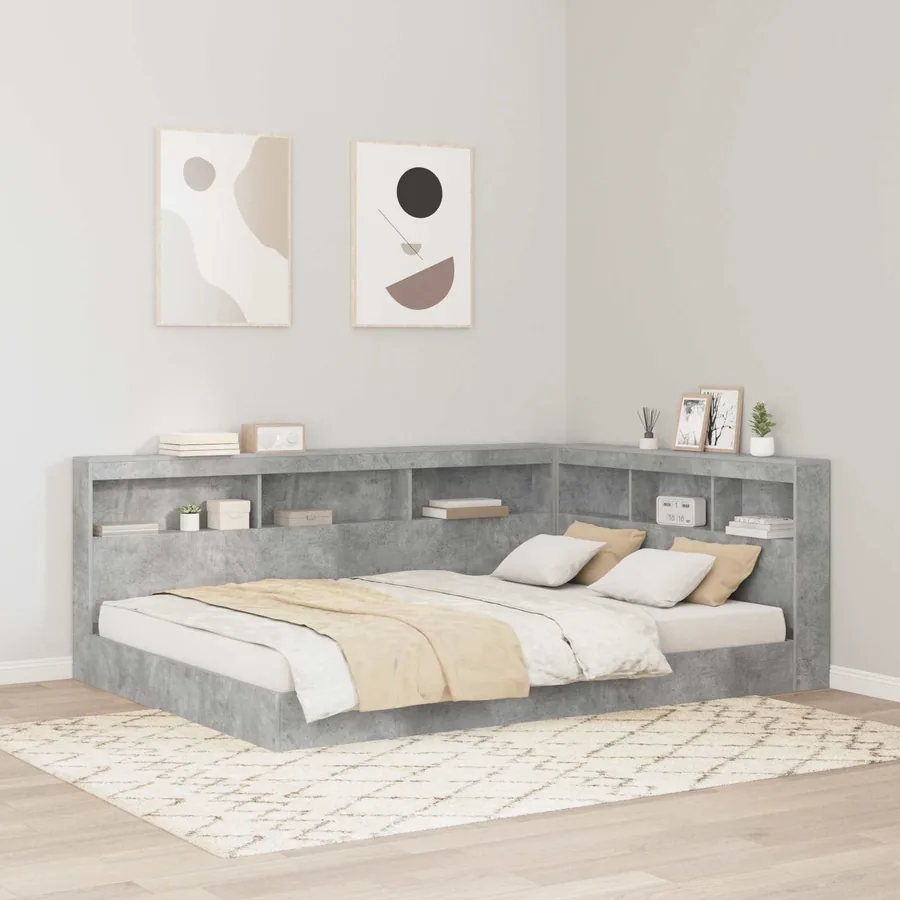 Lit Bibliothèque Gris béton 160 x 200 cm Bois d'ingénierie