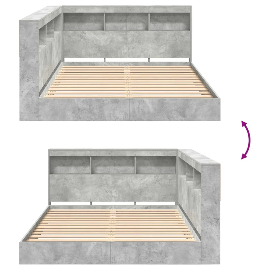 Lit Bibliothèque Gris béton 160 x 200 cm Bois d'ingénierie - 7
