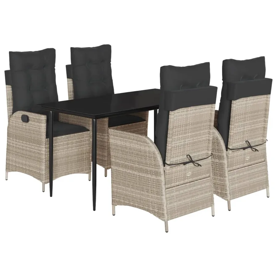 Ensemble à manger de jardin et coussins 5 pcs gris clair rotin - 2