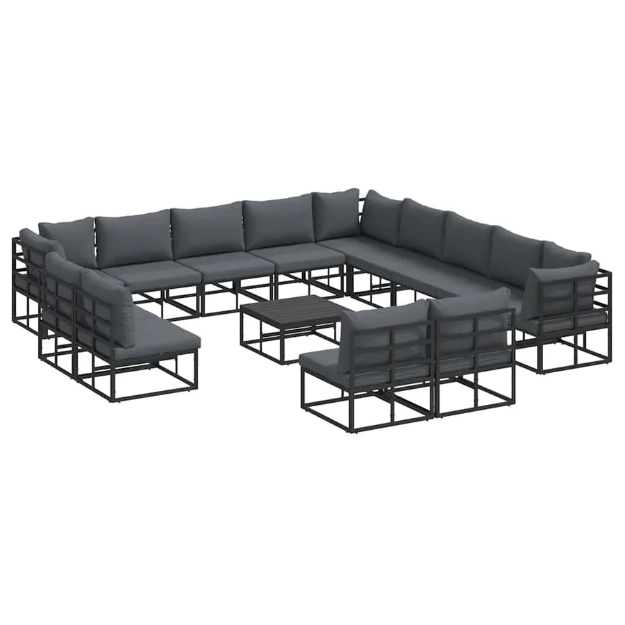 Ensemble de canapé de jardin avec coussin 14 pcs Noir Aluminium - 2