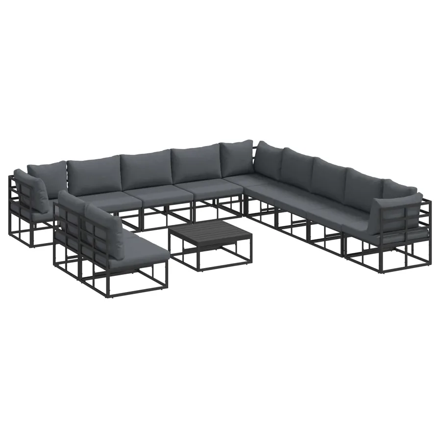 Ensemble de canapé de jardin avec coussin 12 pcs Noir Aluminium - 2