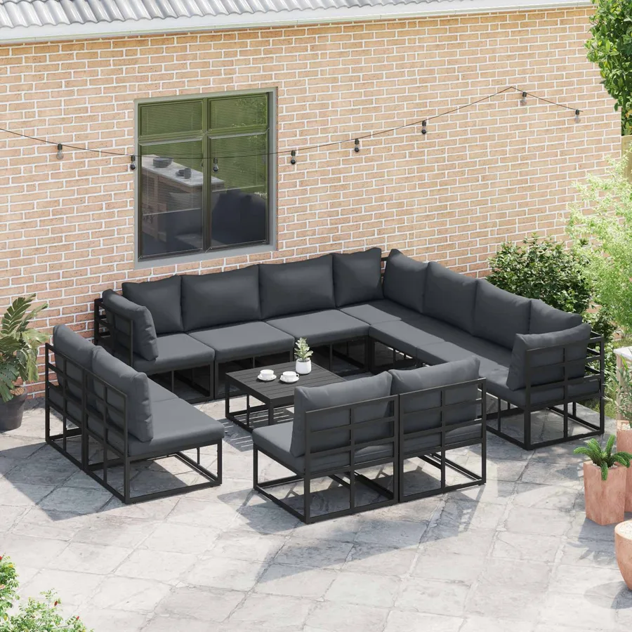 Ensemble de canapé de jardin avec coussin 12 pcs Noir Aluminium - 5