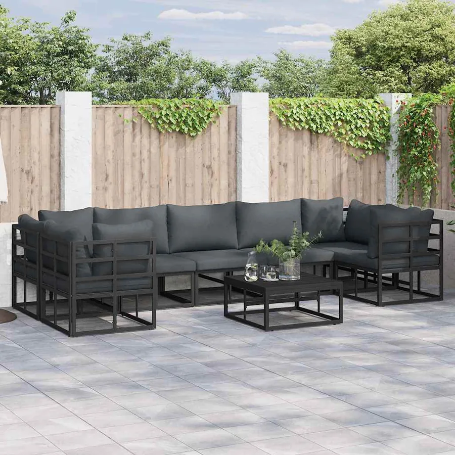 Ensemble de canapé de jardin avec coussin 7 pcs Noir Aluminium
