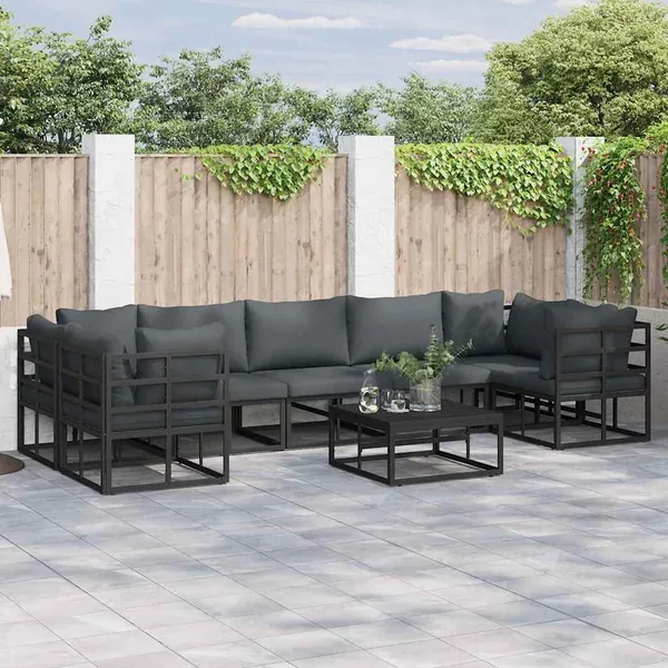 Ensemble de canapé de jardin avec coussin 7 pcs Noir Aluminium