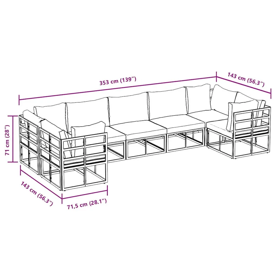Ensemble de canapé de jardin avec coussin 7 pcs Noir Aluminium - 13