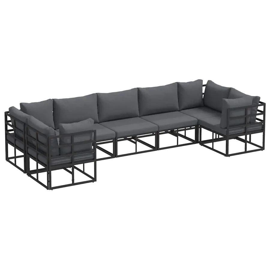 Ensemble de canapé de jardin avec coussin 7 pcs Noir Aluminium - 2