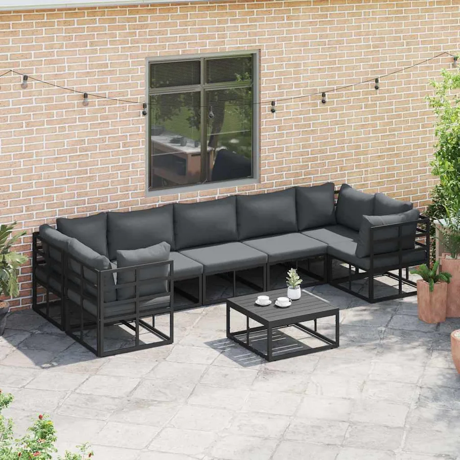 Ensemble de canapé de jardin avec coussin 7 pcs Noir Aluminium - 3