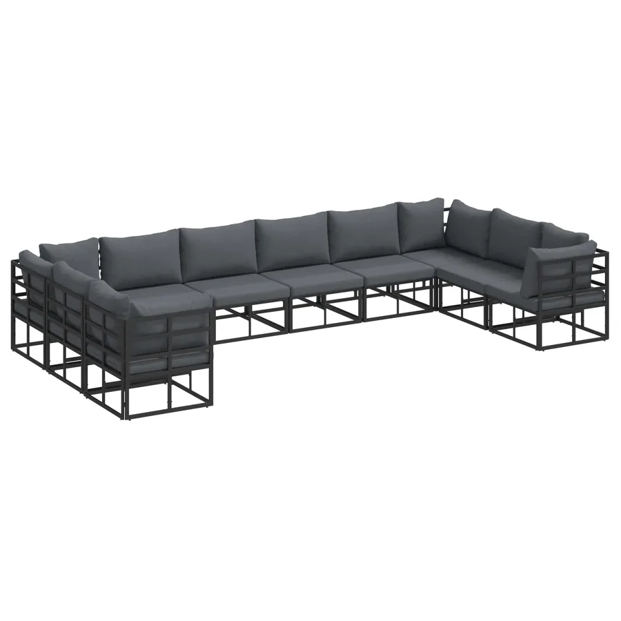 Ensemble de canapé de jardin avec coussin 10 pcs Noir Aluminium - 2