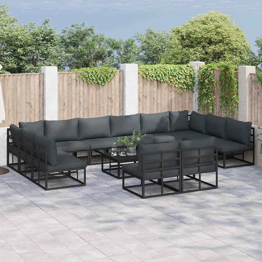 Ensemble de canapé de jardin avec coussin 13 pcs Noir Aluminium