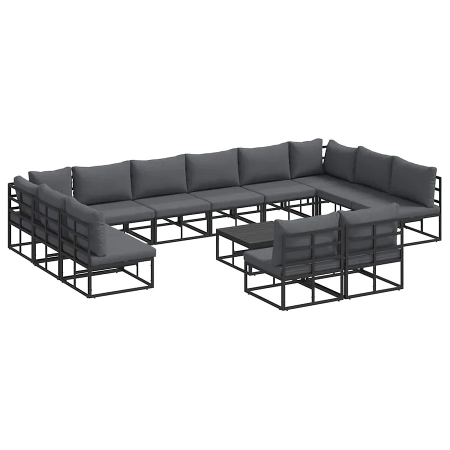 Ensemble de canapé de jardin avec coussin 13 pcs Noir Aluminium - 2
