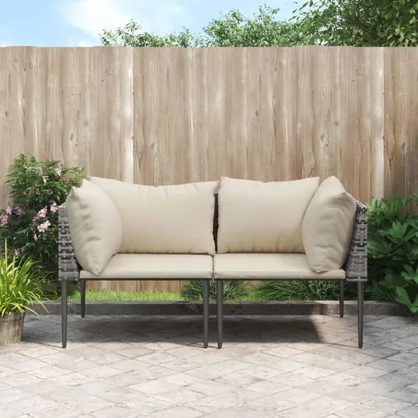 Canapés d'angle de jardin et coussins 2 pcs gris résine tressée
