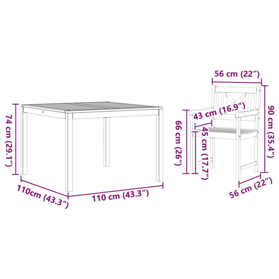 Ensemble de salle à manger pour jardin 5 pcs Marron - 10
