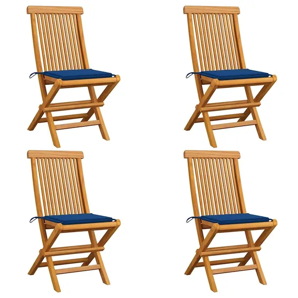 Chaises de jardin et coussins bleu royal lot de 4 Bois de teck
