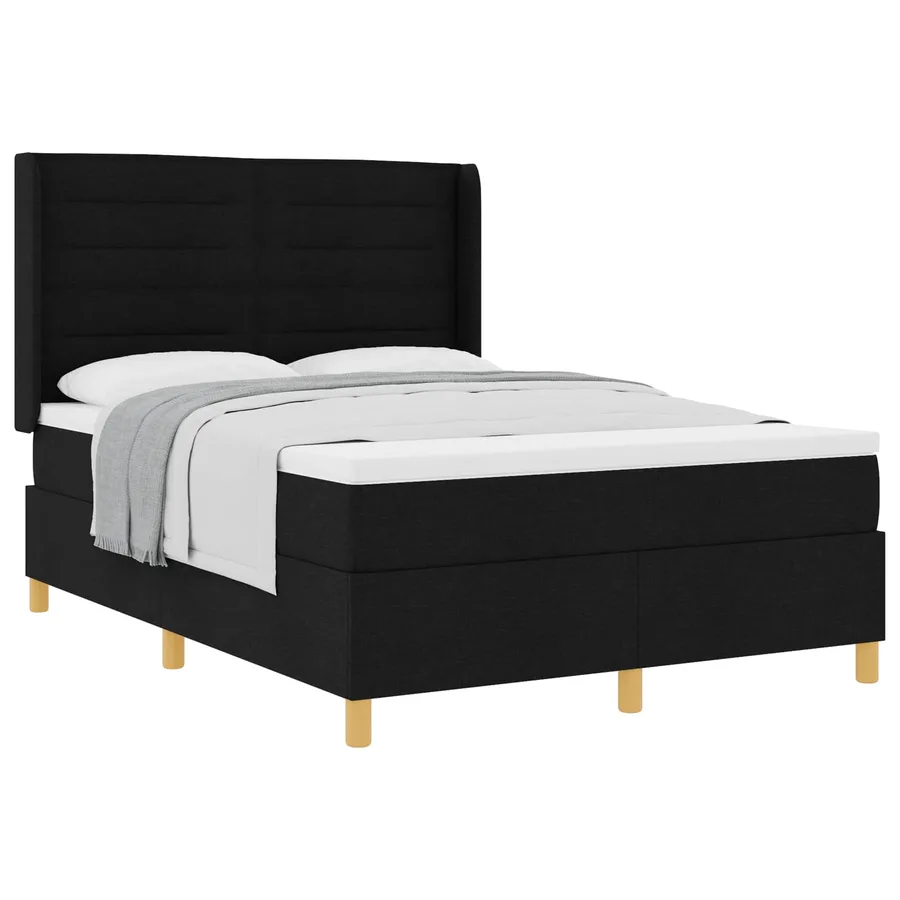 Lit à ressorts avec matelas Noir 140 x 190 cm tissu - 2