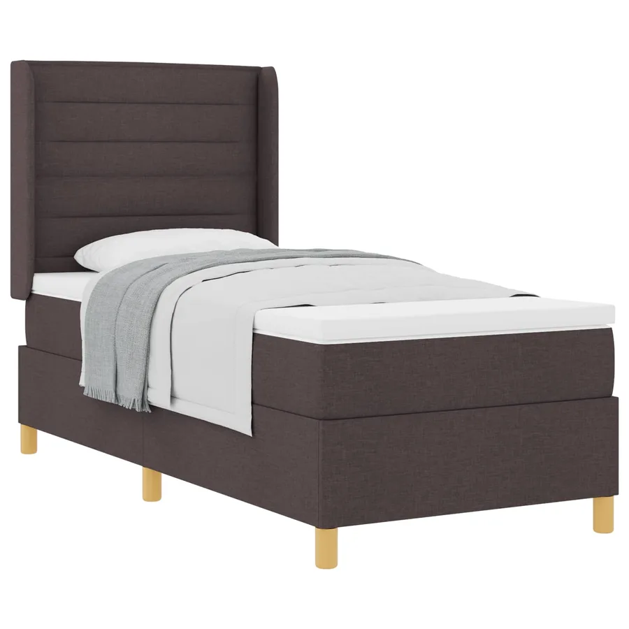 Lit à ressorts avec matelas Marron foncé 90 x 200 cm tissu - 2