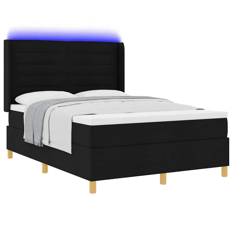 Lit à ressorts avec bandes LED Noir 140 x 190 cm tissu - 3