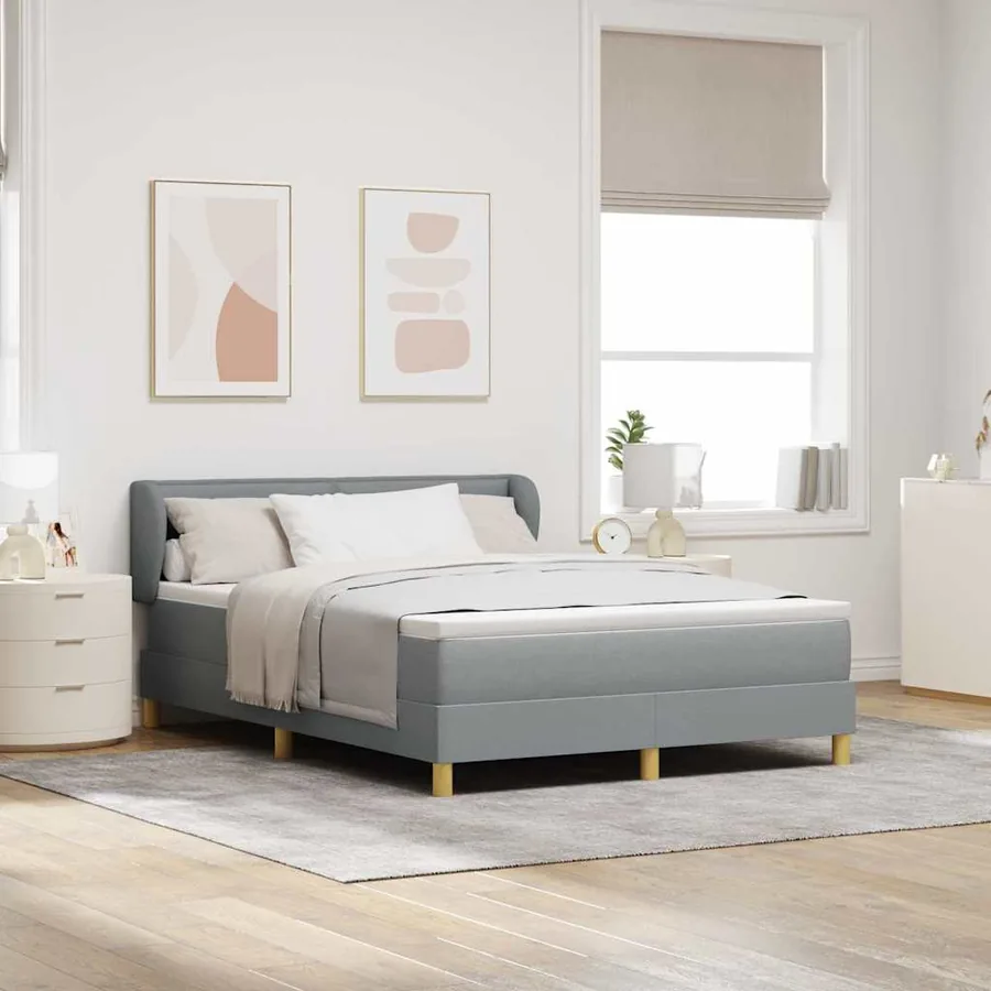 Lit à ressorts avec matelas Gris clair 140 x 190 cm tissu