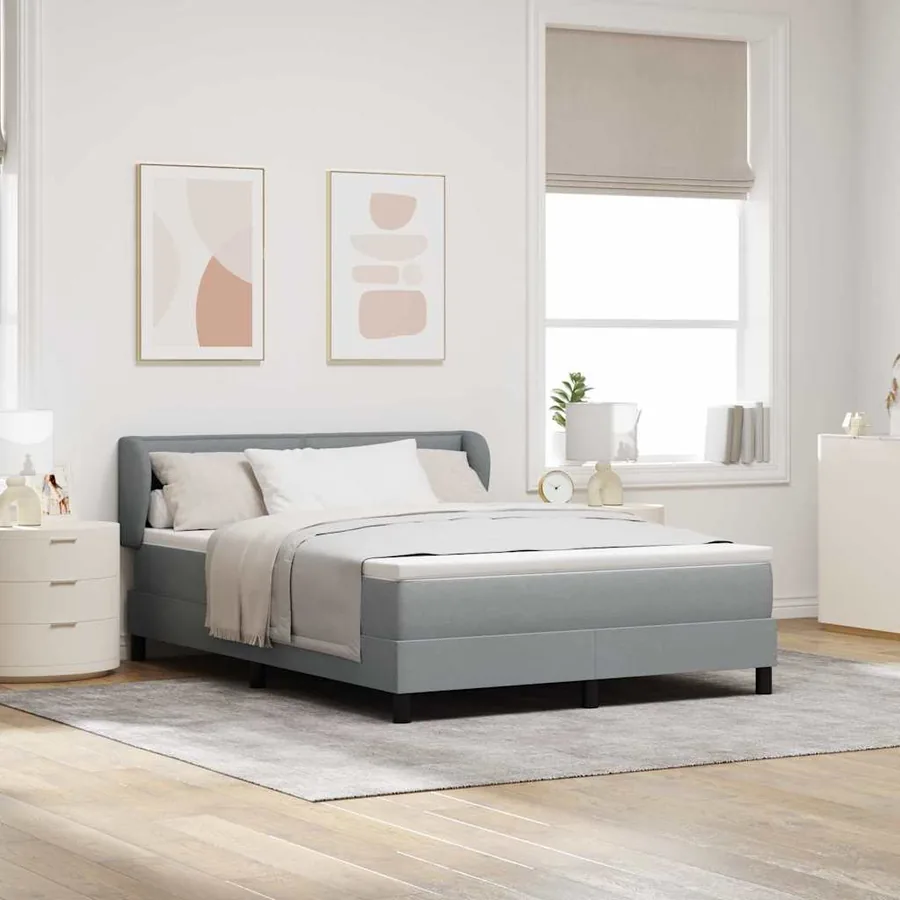Lit à ressorts avec matelas Gris clair 140 x 190 cm tissu
