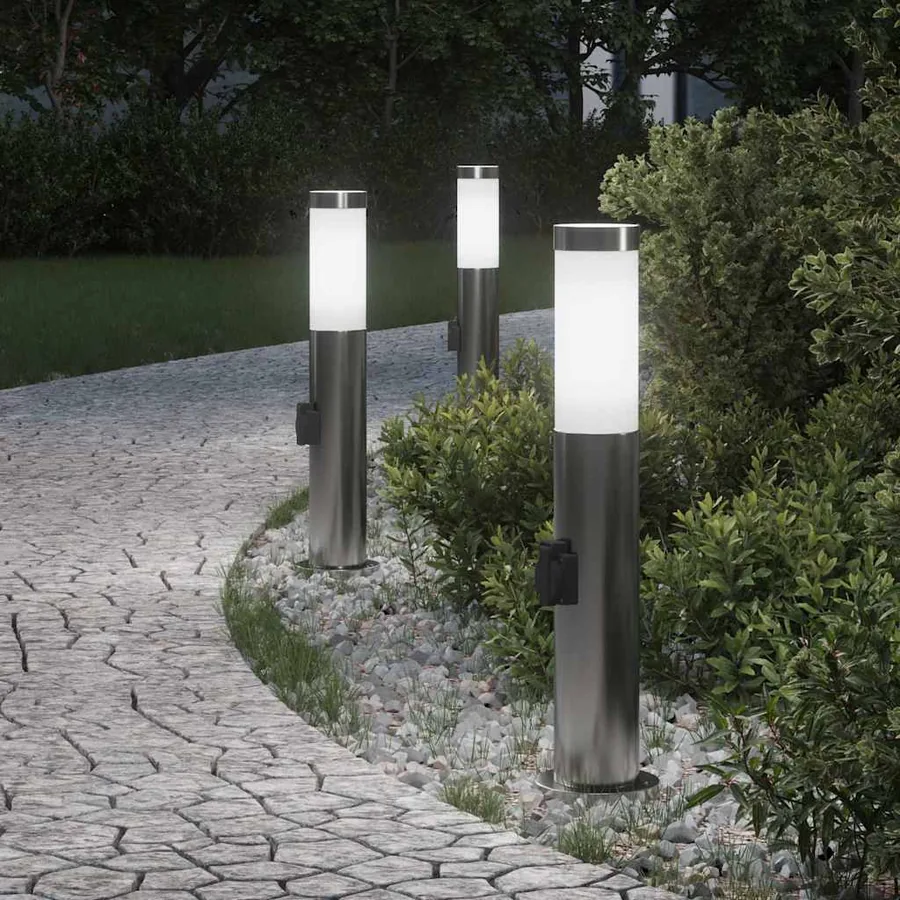 Bornes lumineuses avec sortie lot de 3 50 cm acier inoxydable IP44