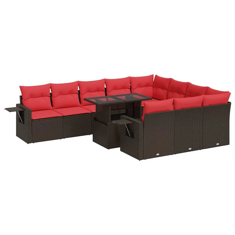 Salon de jardin et coussins 11 pcs marron résine tressée acacia - 2