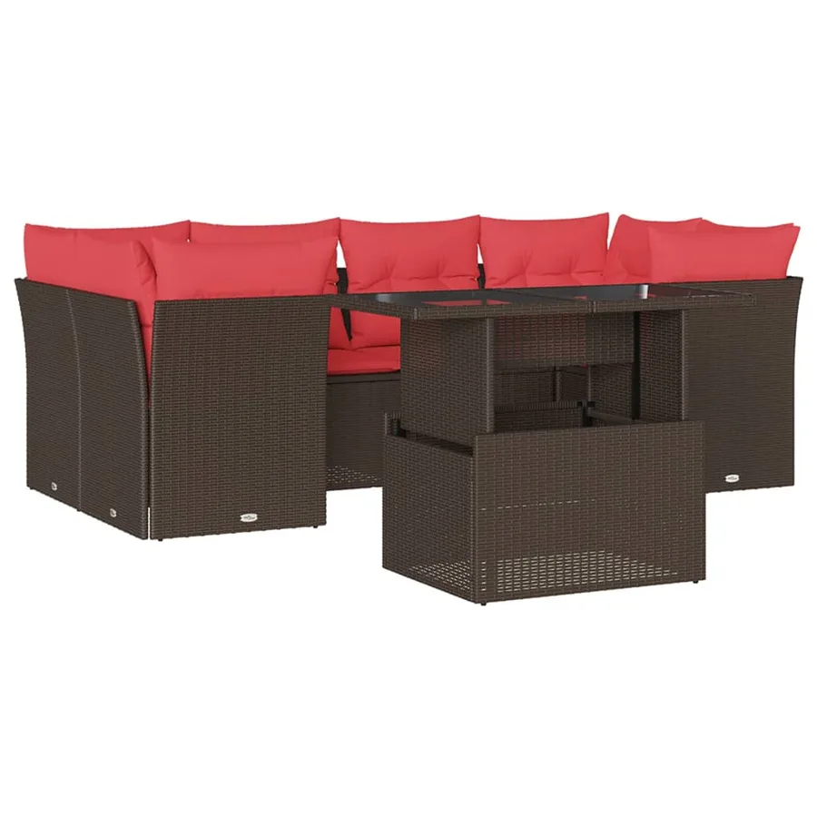 Ensemble de canapé de jardin 7 pcs avec coussins marron résine tressée - 2