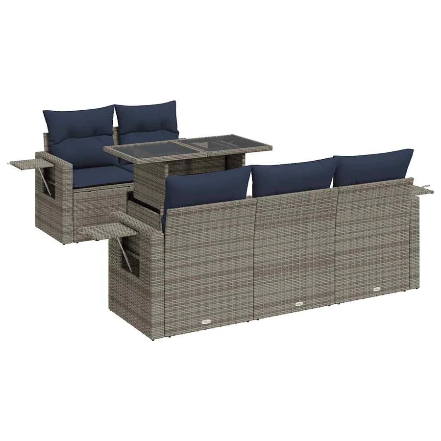 Salon de jardin 6 pcs avec coussins gris résine tressée - 2