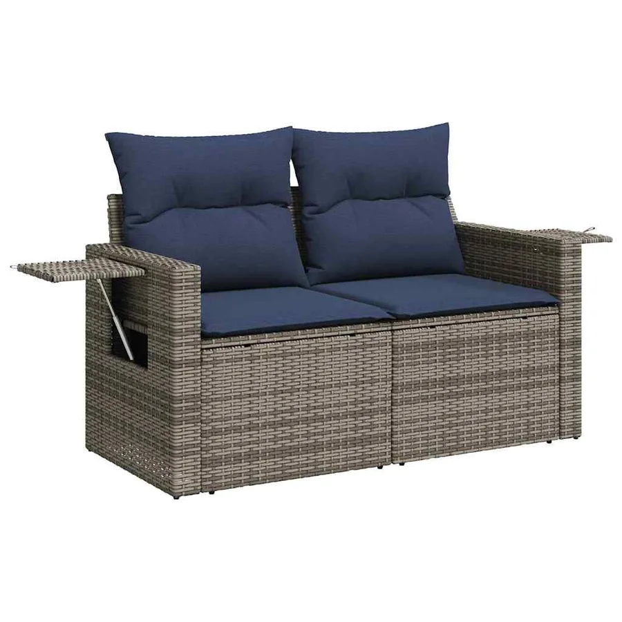 Salon de jardin 6 pcs avec coussins gris résine tressée - 4