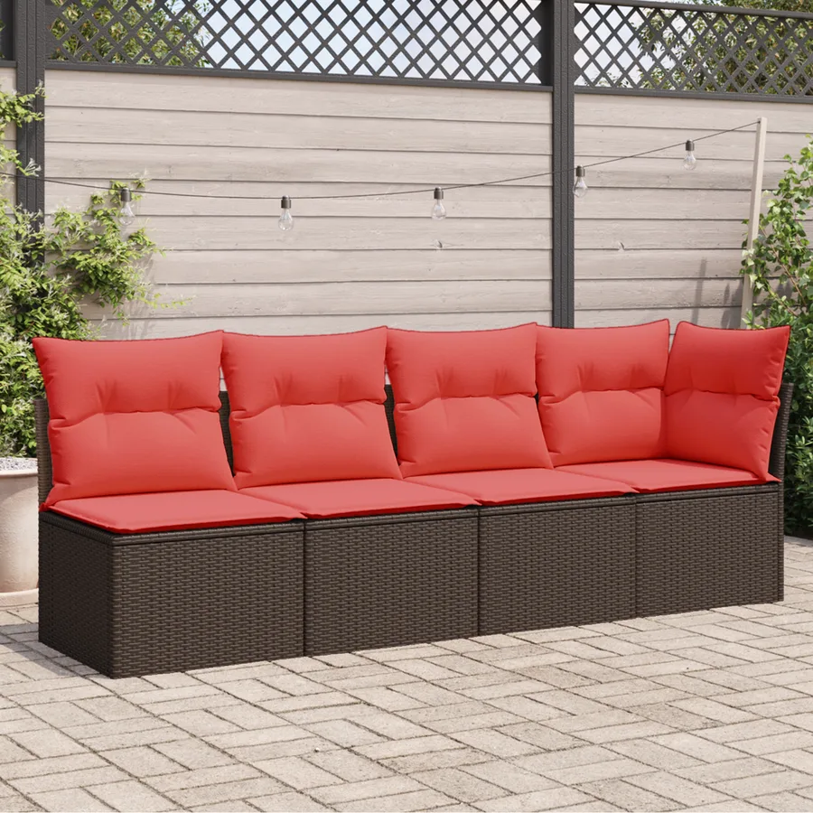 Canapé de jardin avec coussins 4 places en résine tressée marron - 3