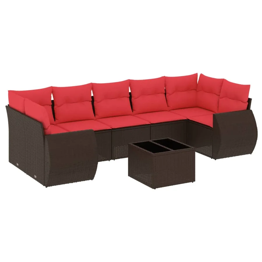 Ensemble de canapé de jardin 8 pcs avec coussins marron résine tressée - 2
