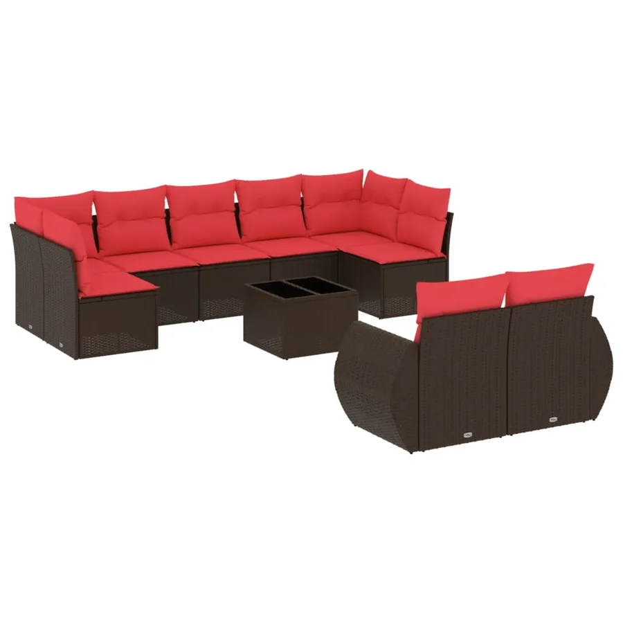 Ensemble de canapé de jardin 10 pcs avec coussins marron résine tressée - 2