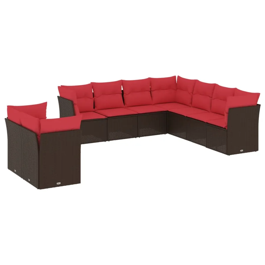 Ensemble de canapé de jardin 9 pcs avec coussins marron résine tressée - 2
