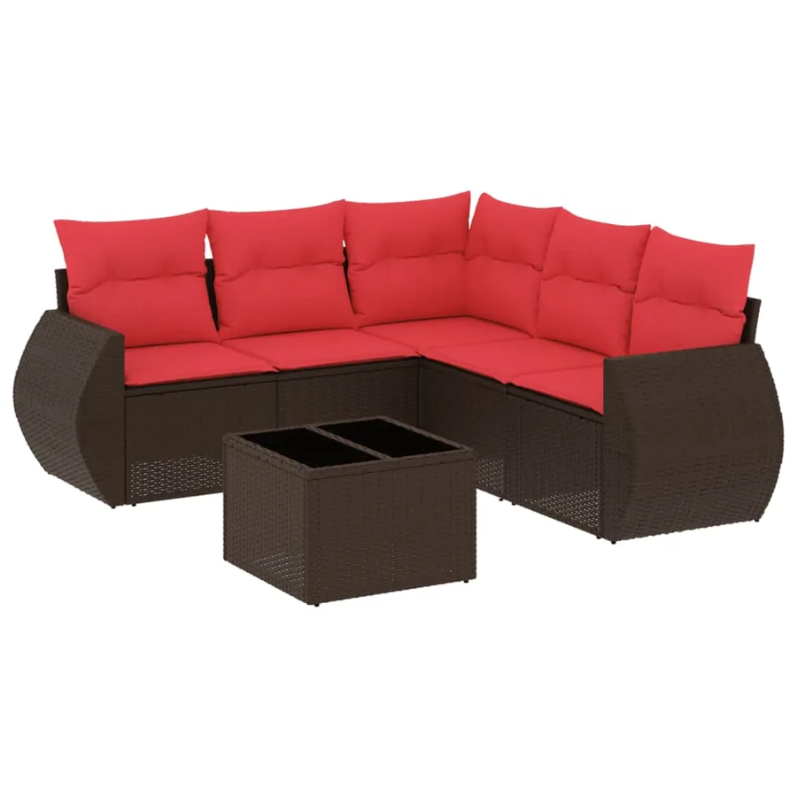 Ensemble de canapé de jardin 6 pcs avec coussins marron résine tressée - 2