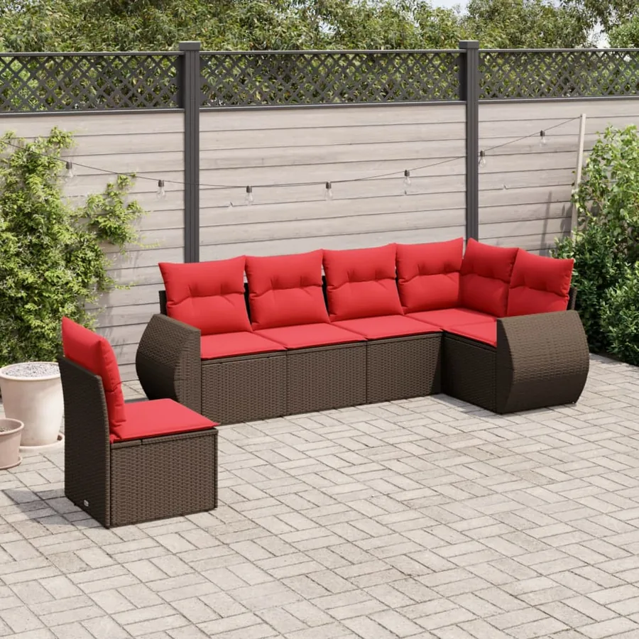 Ensemble de canapé de jardin 6 pcs avec coussins marron résine tressée