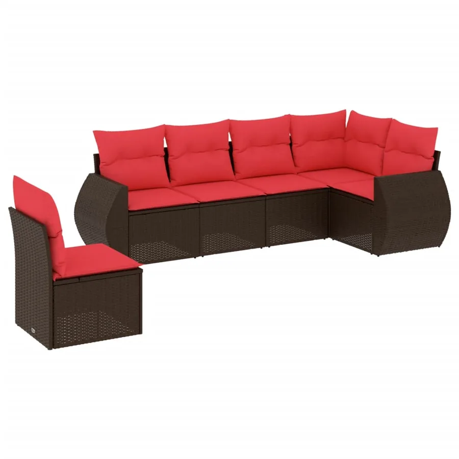 Ensemble de canapé de jardin 6 pcs avec coussins marron résine tressée - 2