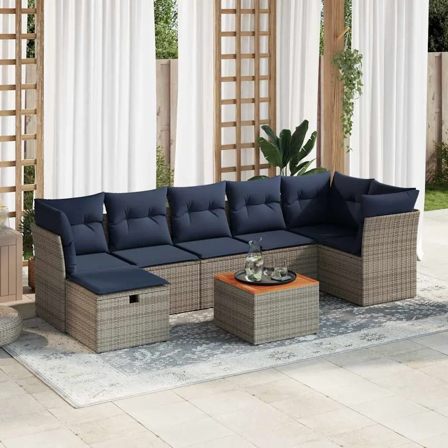 Ensemble de canapé de jardin 8 pcs avec coussins gris résine tressée