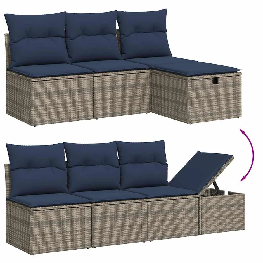 Ensemble de canapé de jardin 8 pcs avec coussins gris résine tressée - 3