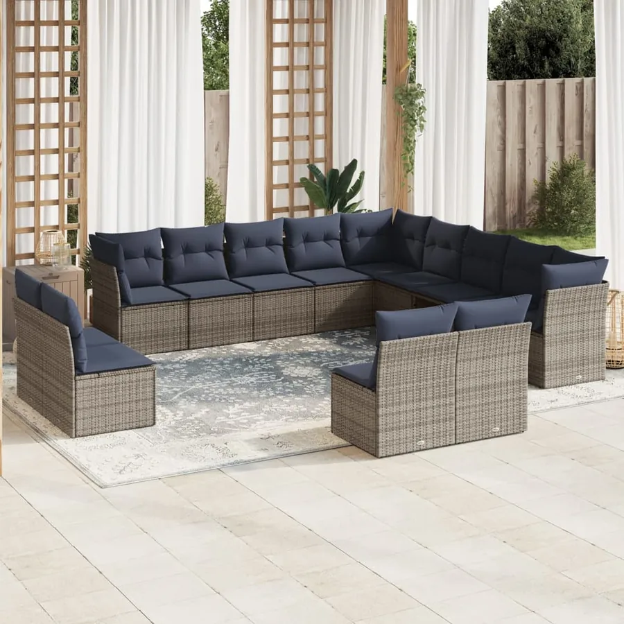 Ensemble de canapé de jardin 13 pcs avec coussins gris résine tressée