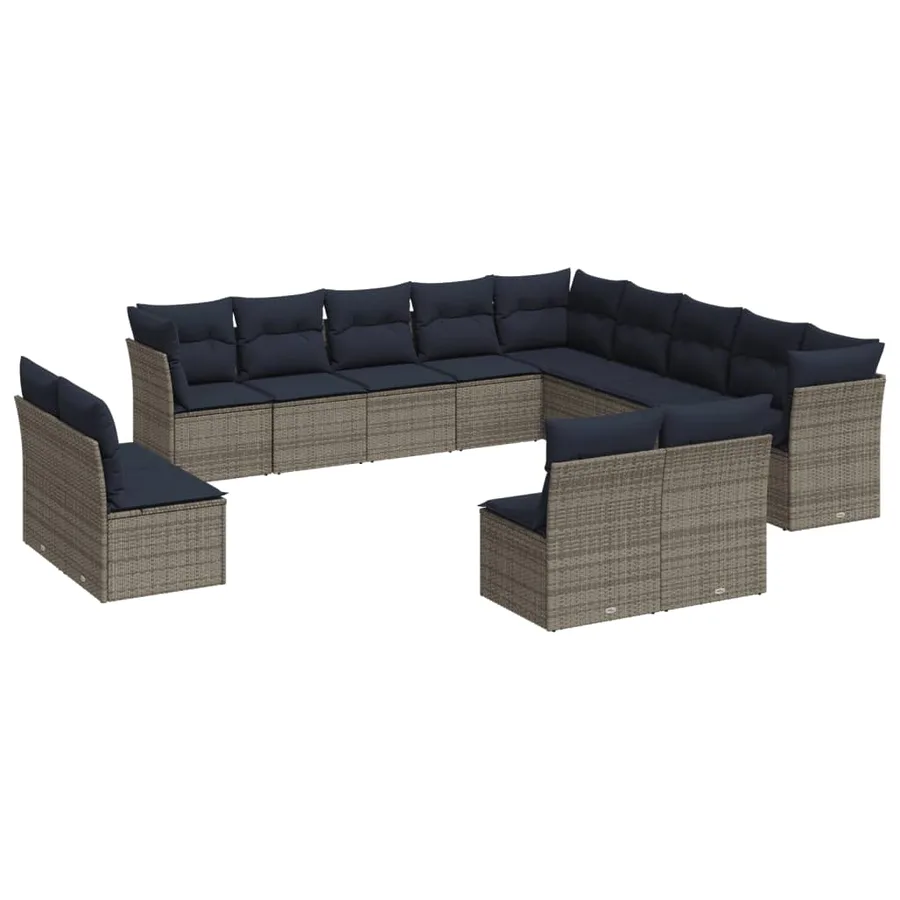 Ensemble de canapé de jardin 13 pcs avec coussins gris résine tressée - 2