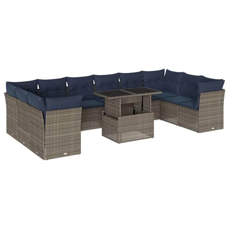 Ensemble de canapé de jardin 11 pcs avec coussins gris résine tressée - 2