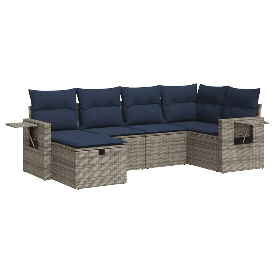 Salon de jardin 6 pcs avec coussins gris résine tressée - 2