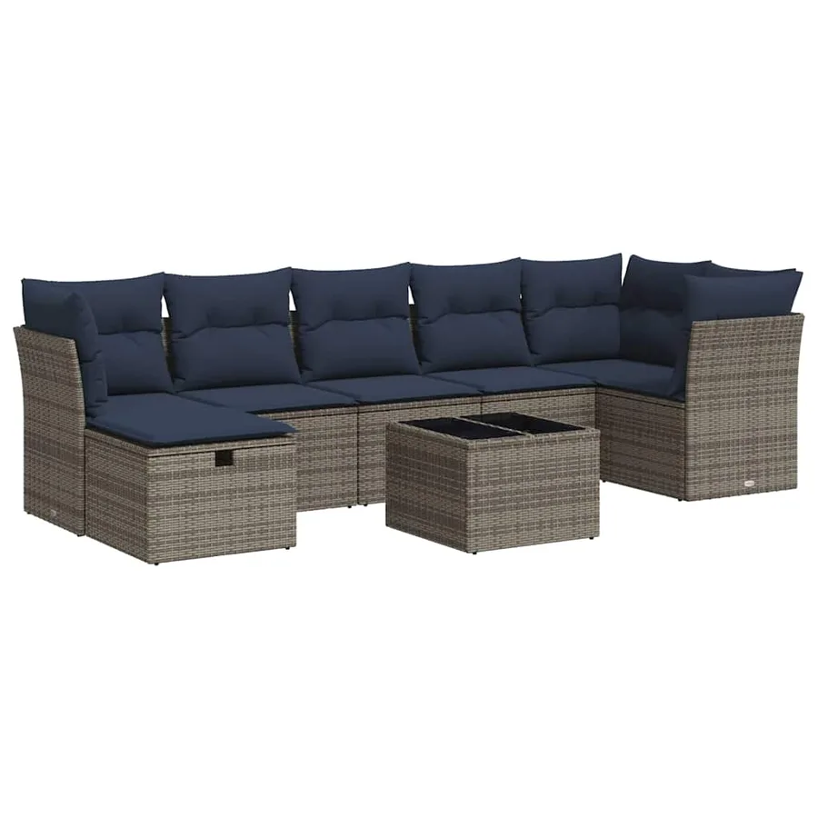 Salon de jardin 8 pcs avec coussins gris résine tressée - 2