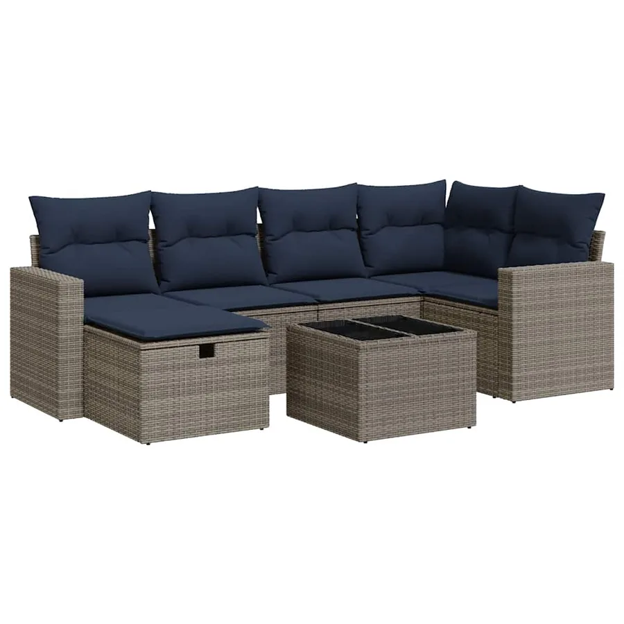 Salon de jardin avec coussins 7 pcs gris résine tressée - 2