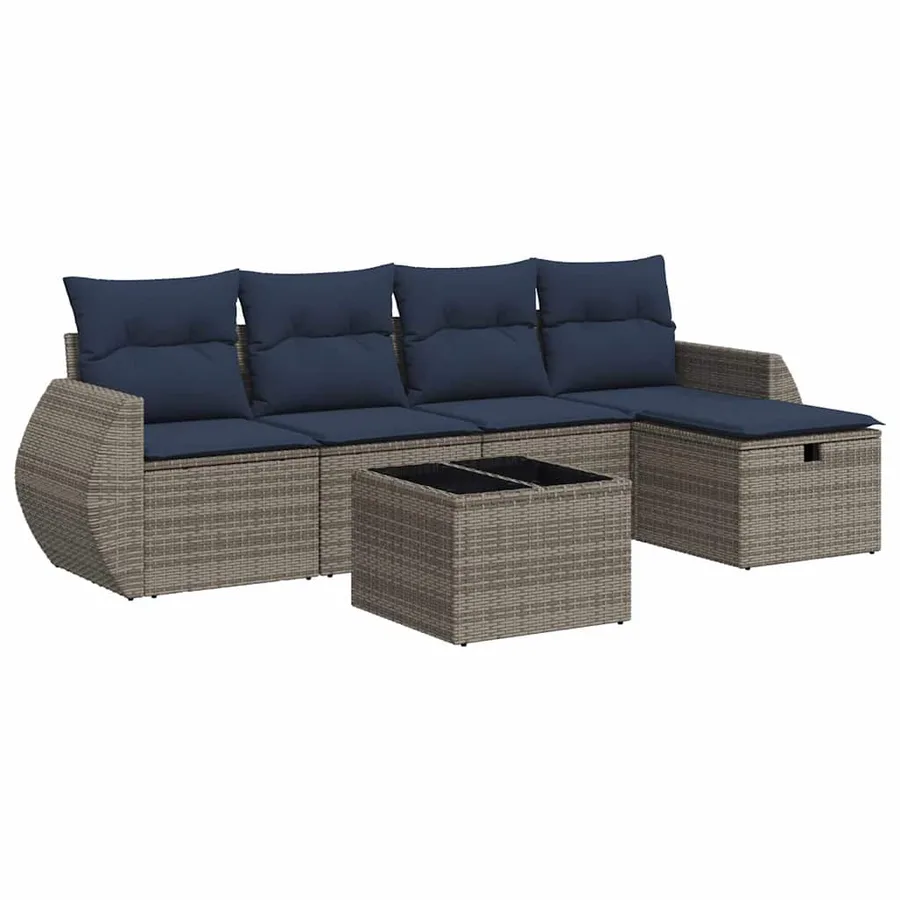 Salon de jardin 6 pcs avec coussins gris résine tressée - 2