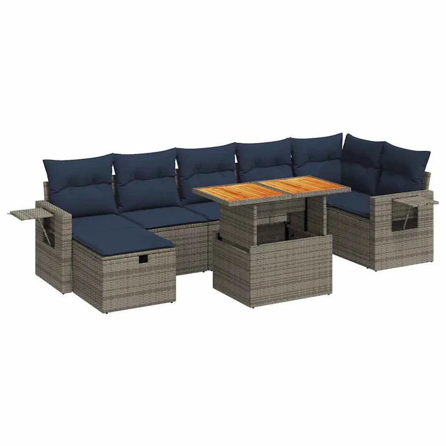 Salon de jardin 8pcs avec coussins marron résine tressée acacia - 2