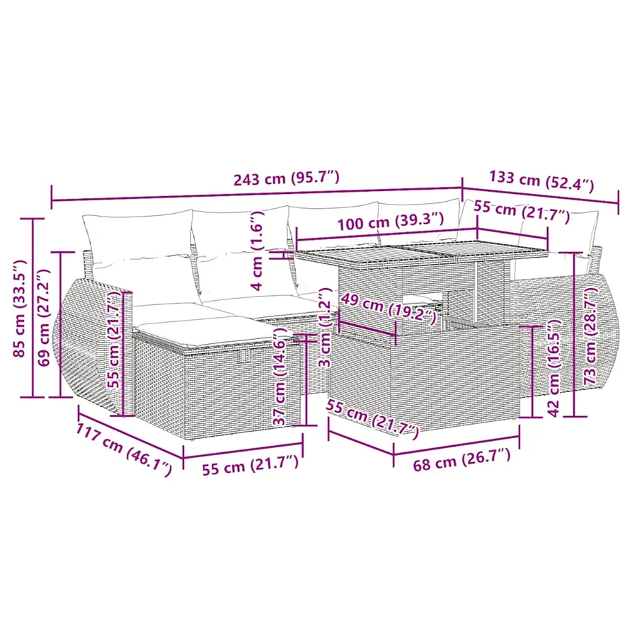 Salon de jardin avec coussins 7pcs marron résine tressée acacia - 17