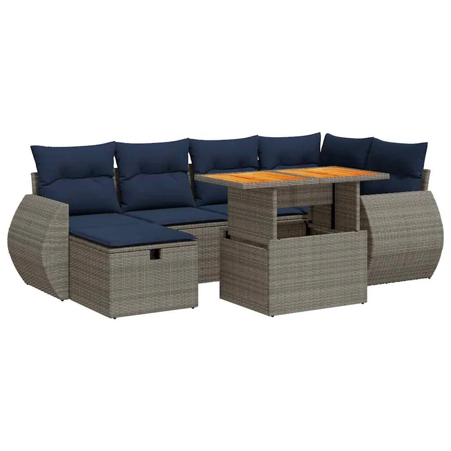 Salon de jardin avec coussins 7pcs marron résine tressée acacia - 2