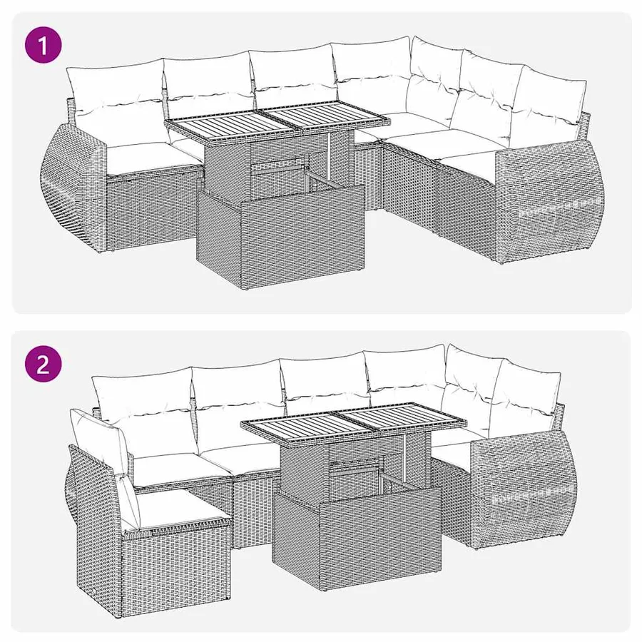 Salon de jardin avec coussins 7 pcs gris résine tressée - 11