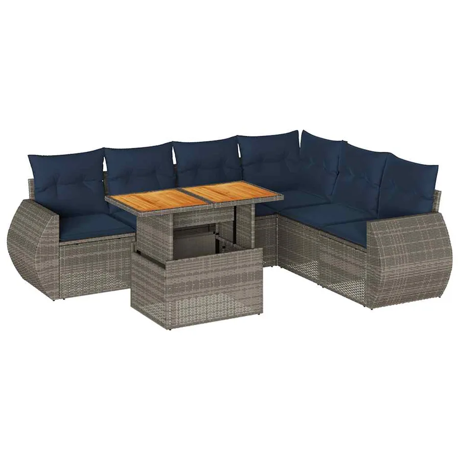 Salon de jardin avec coussins 7 pcs gris résine tressée - 2