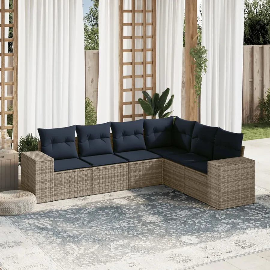 Ensemble de canapé de jardin 6 pcs avec coussins gris résine tressée