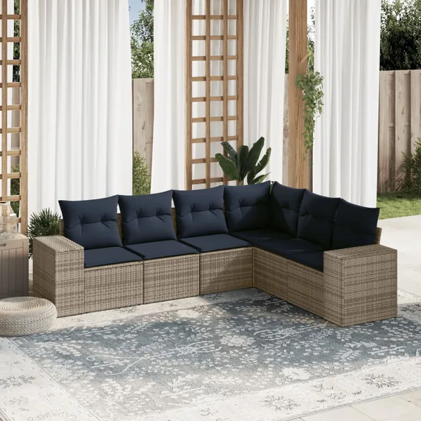 Ensemble de canapé de jardin 6 pcs avec coussins gris résine tressée